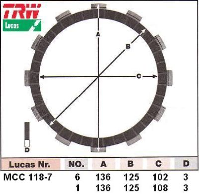 Феродови дискове за съединител комплект за CB500 / VT600C Shadow / XL600V Transalp TRW MCC118-7